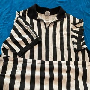 Black and white shirt that can be used as a referee shirt.
